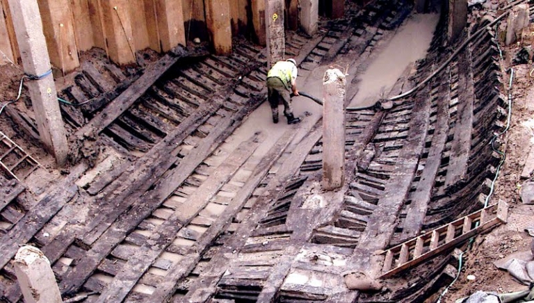 The ship being excavated on site